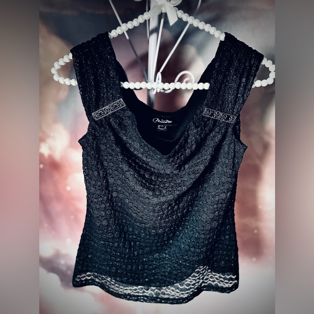 Fancy textured black top with subtle sparkles